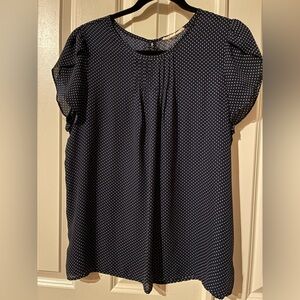Navy and White Polka Dot Blouse - Tulip Sleeves